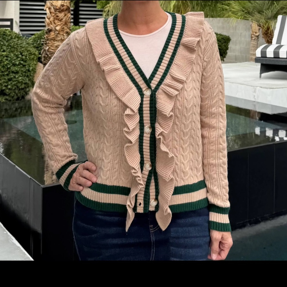 Frill Twist Cardigan Green Taupe